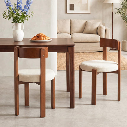 Dreamade Wooden Dining Chairs Set of 2/4 Teddy Fleece Upholstered Boucle Kitchen Chair w/Curved Backrest