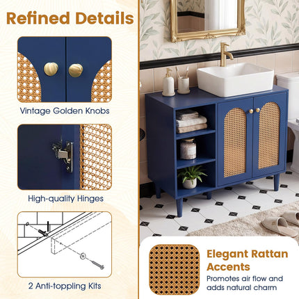 Dreamade 36" Bathroom Under Sink Storage Cabinet with 2 Rattan Doors