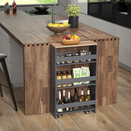 Dreamade 4 Tier Rolling Slim Storage Cart, 8” Narrow Slide Out Kitchen Cart w/Handle & Open Shelves