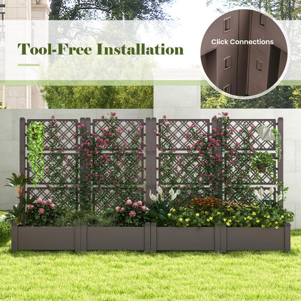 Dreamade Raised Garden Bed with Trellis 59”, Self-Watering Planter Box with Water Level Indicator & Removable Space Dividers