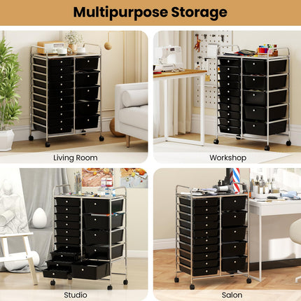 Dreamade Rolling Storage Cart 15-Drawer Trolley with Chrome Plated Metal Frame