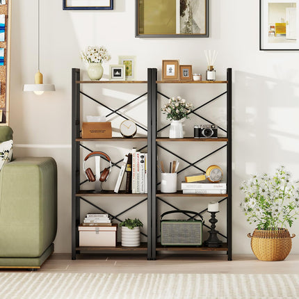 Dreamade 4-Tier Bookshelf | Narrow Freestanding Display Shelf with Metal Frame (1/2)