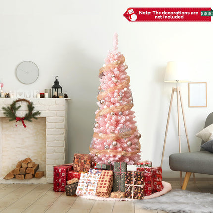 Dreamade 5ft Pink Slim Pencil Christmas Tree, Artificial Unlit Skinny Xmas Full Tree with 328 Branch Tips