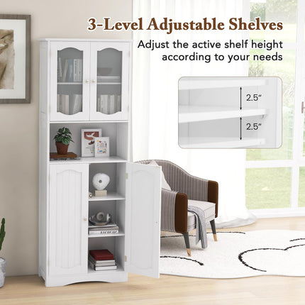 Dreamade 64.5" Tall Bathroom Cabinet, Pantry Cabinet with Tempered Glass Doors, Adjustable Shelves