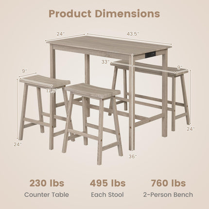 Dreamade 4-Piece Counter Height Dining Table Set with Power Outlet