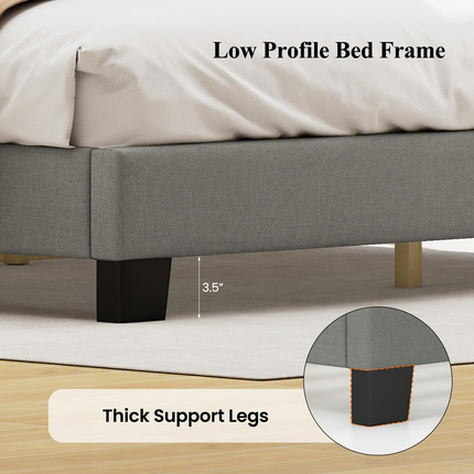 Dreamade Queen Bed Frame Linen Upholstered Platform Bed with Adjustable Scalloped Tufted Headboard