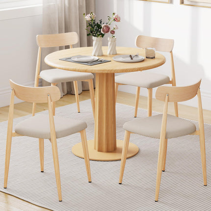 Dreamade Linen Fabric Upholstered Modern Dining Chair Set of 2/4 with Padded Seat and Curved Back