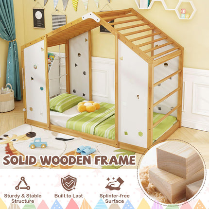 Dreamade Twin Size Montessori Floor Bed, 3-in-1 Indoor Kids Jungle Gym Playground