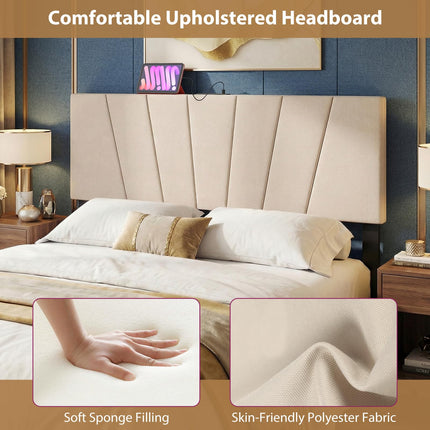 Dreamade Geometric Upholstered Head Board with USB & Type-C Ports