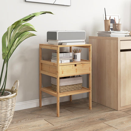 Dreamade Nightstand Set of 1/2, Bamboo End Table with Drawer and 2 Open Shelves
