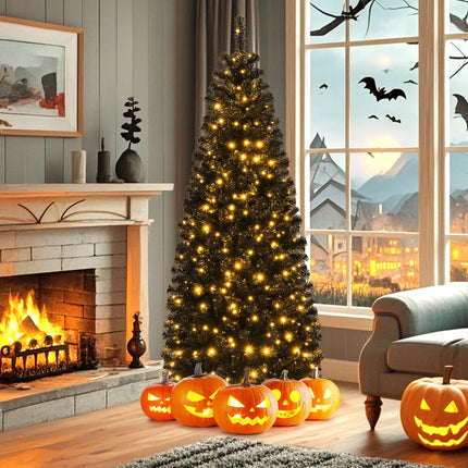 Dreamade Black Pencil Christmas Tree, Pre-lit Artificial Halloween Tree