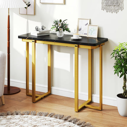 Dreamade Console Table 42" Modern Faux Marble Foyer Table with Geometric Metal Frame