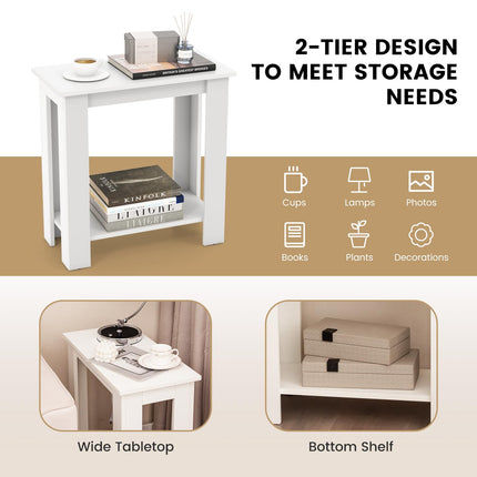 Dreamade 2-Tier End Table White, Modern Side Table with Storage Shelf (1/2)