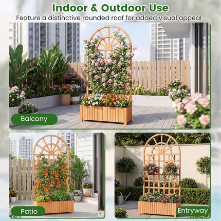Dreamade Wooden Raised Garden Bed with Trellis 71" Outdoor Planter Box Privacy Screen