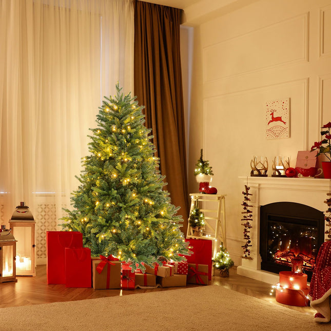 Dreamade Pre-Lit Artificial Christmas Tree, Hinged Xmas Tree with Warm-White & Multi-Color LED Lights