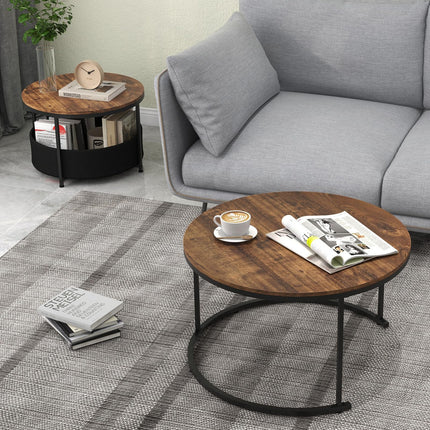 Dreamade 31.5" Round Coffee Table with Removable Fabric Basket & Metal Frame