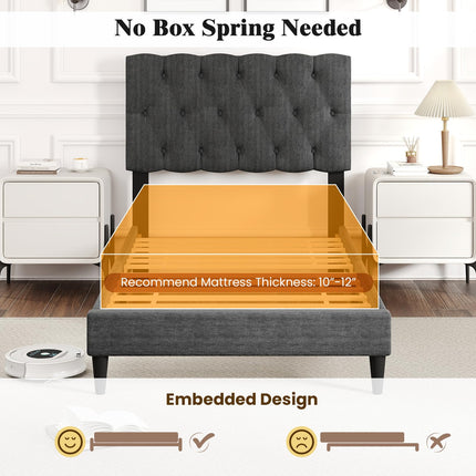 Modern Queen/Full/Twin Size Upholstered Platform Bed Frame with Diamond Tufting Headboard