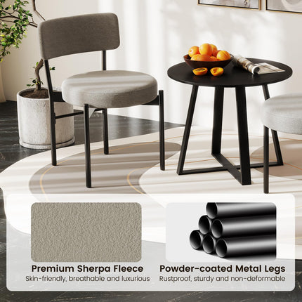 Dreamade Boucle Dining Chairs Set of 2/4, Sherpa Upholstered Kitchen Chairs w/Curved Backrest, Padded Seat & Metal Legs