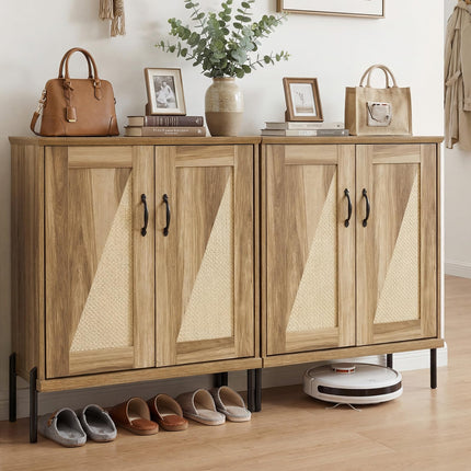 Dreamade 5-Tier Farmhouse Shoe Storage Cabinet with Woven Rattan Doors,