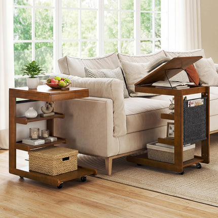 Dreamade C-Shaped End Table with Wheels w/Adjustable Desktop