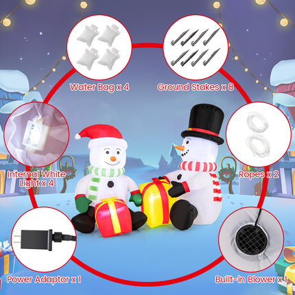 Dreamade 5FT Christmas Inflatables, LED Lighted Xmas Double Inflatable Snowmen Holding Gift Boxes