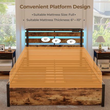 Dreamade Queen/Full/Twin Size Bed Frame with LED Lights Headboard and 4 Storage Drawers