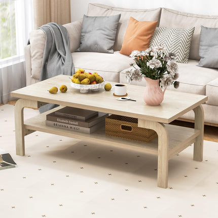 Dreamade 2-Tier Coffee Table with Storage, 47” Mid Century Rectangle Accent Table with Open Shelf