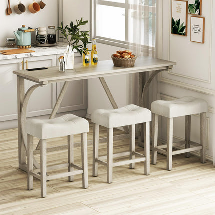 Dreamade Small Dining Table Set - 4-Piece Bar Table and Chairs Set with Power Outlet