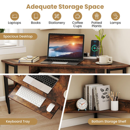 Dreamade Small Corner Desk with Charging Station with Keyboard Tray & Storage Shelf