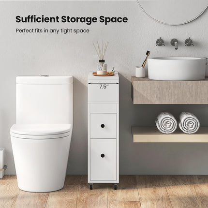 Dreamade Small Bathroom Storage Cabinet - Slim Bathroom Organizer with Wheels, 2 Drawers, 2 Baskets