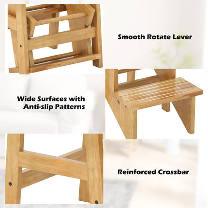 DreamadeFolding 3 Tier Step Ladder, Multipurpose 3-in-1 Wood Step Stool with Anti-Slip (Natural)