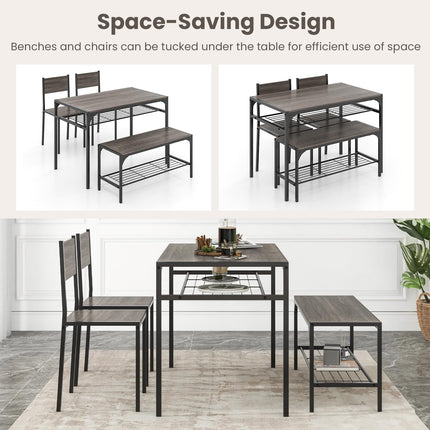 Dreamade Dining Table Set for 4, Kitchen Table with Chairs & Bench, Storage Racks