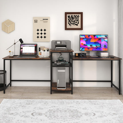 Dreamade 97" 2 Person Desk with Power Outlets, Extra Long Double Computer Desk w/Printer Stand
