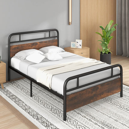 Dreamade Full Size Metal Bed Frame with Wood Headboard and Footboard