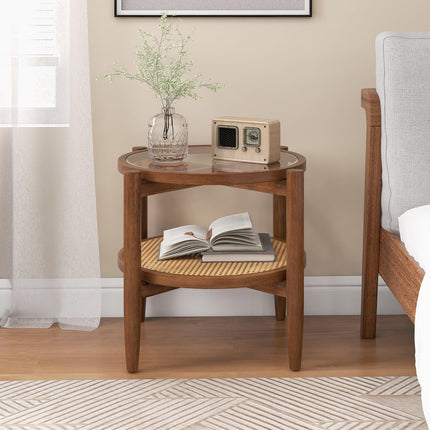Rattan Round End Table - Dreamade