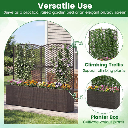 Dreamade Raised Garden Bed with Trellis | 58'' Tall PE Rattan Planter Box w/Liner & Drainage