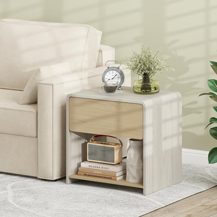 Dreamade Modern Nightstand with Drawer Set of 1/2 Storage Open Shelf