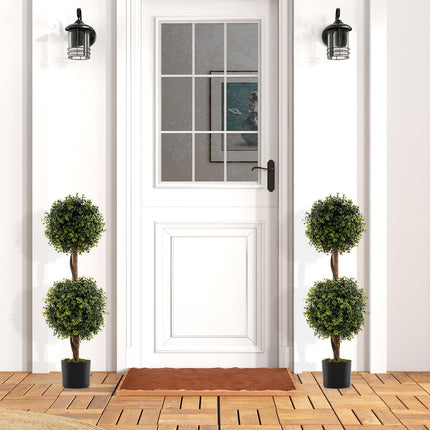 Dreamade 3 FT Artificial Boxwood Topiary Trees Set of 2 Faux Outdoor Topiary Ball Tree with Cement-Filled Pot