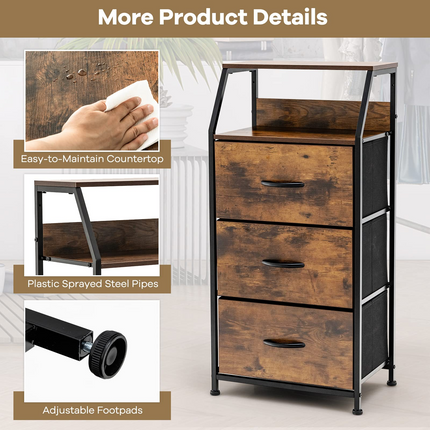 Dreamade 3 Drawers Dresser, Storage Tower w/ 3 Foldable Fabric Drawers & Open Shelves