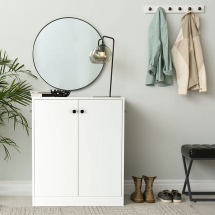 Dreamade 2 Door Storage Base Cabinet - Freestanding Floor Cabinet with 3-Tier Shelf, White