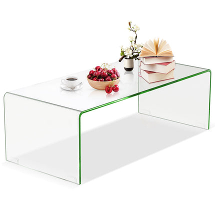 Dreamade 42 x 19.7 Inch Clear Tempered Glass Coffee Table with Rounded Edges