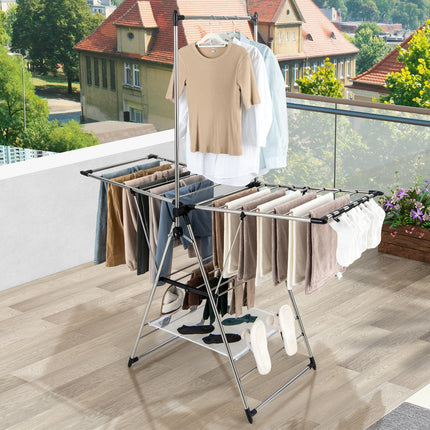 Dreamade Clothes Drying Rack, Aluminum Foldable Laundry Drying Rack with with 6-Level Adjustable Height