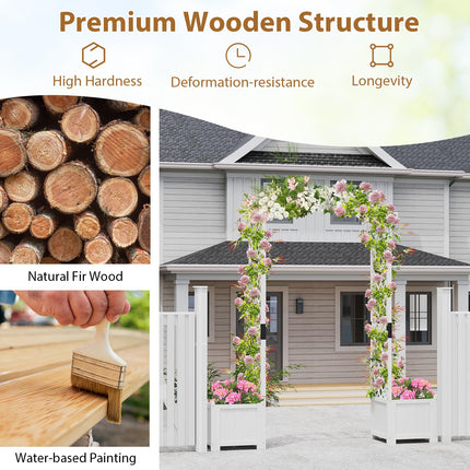 Dreamade Garden Arbor with Planter, Wooden Planter Arch with Trellis, Outdoor Arch for Climbing Plants