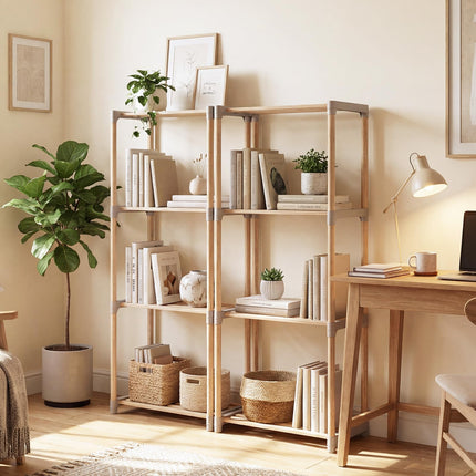 Dreamade 4-Tier Bookshelf | Pine Wood Bookcase with Open Shelves