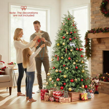 Dreamade 7 FT Pre-Lit Artificial Christmas Tree, Hinged Faux Xmas Tree with 1217 Soft TPE & PVC Mixed Branch Tips
