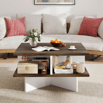 Dreamade Square Coffee Table with Storage for Living Room