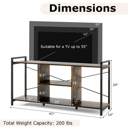 Dreamade TV Stand for TVs up to 55", 3-Tier Entertainment Center with Open Storage Shelves, Side Guardrails & Metal Frame