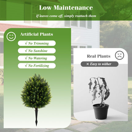 Dreamade 2 Pack Faux Cedar Bushes with Ground Spike Sun-Protective Fake Shrub Plants