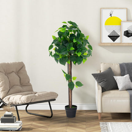 Dreamade 45" Artificial Hydrangea Tree, Tall Fake Potted Silk Tree with Real Wood Trunk