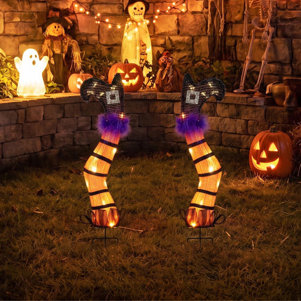 DREAMADE 2-Pack Lighted Witch Legs Stakes Outdoor Halloween Decoration